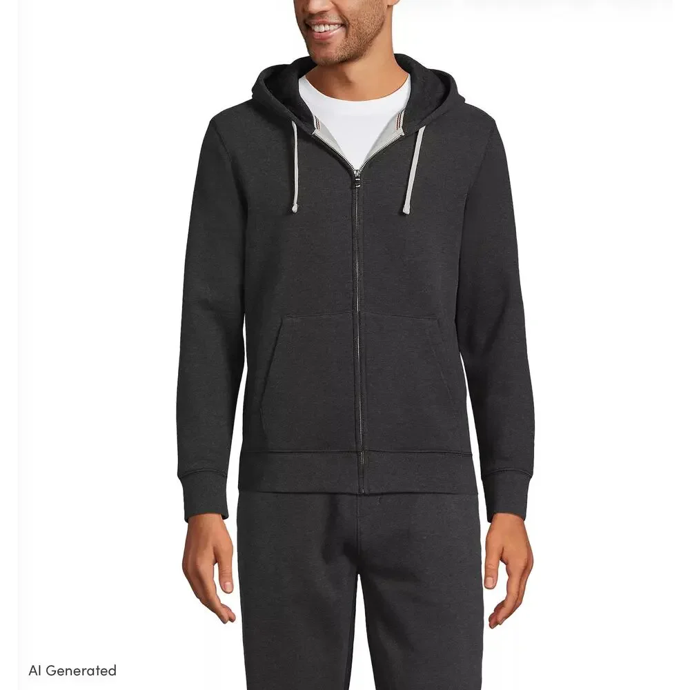 Lands' End Serious Sweats Dark Gray Zip Up Hoodie Hooded Sweatshirt Men's Small